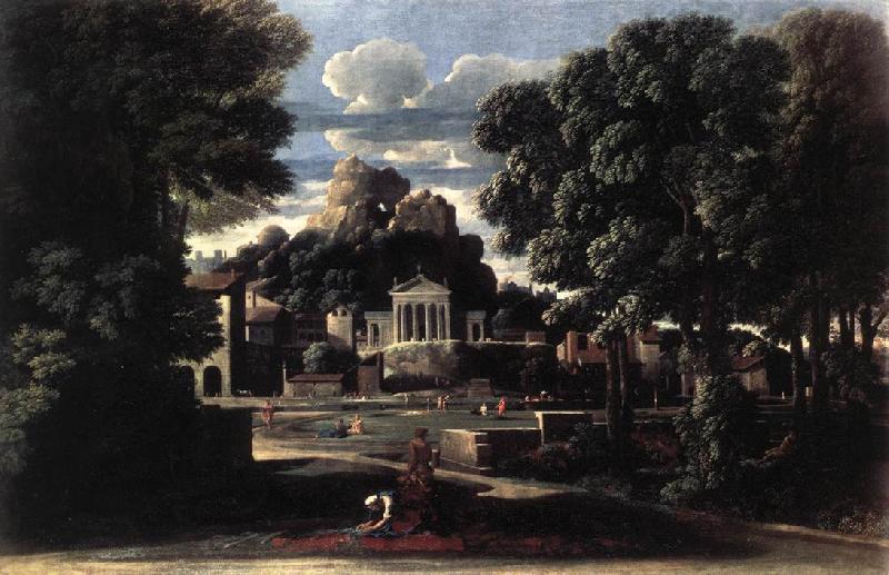 POUSSIN, Nicolas Landscape with the Gathering of the Ashes of Phocion by his Widow af oil painting image